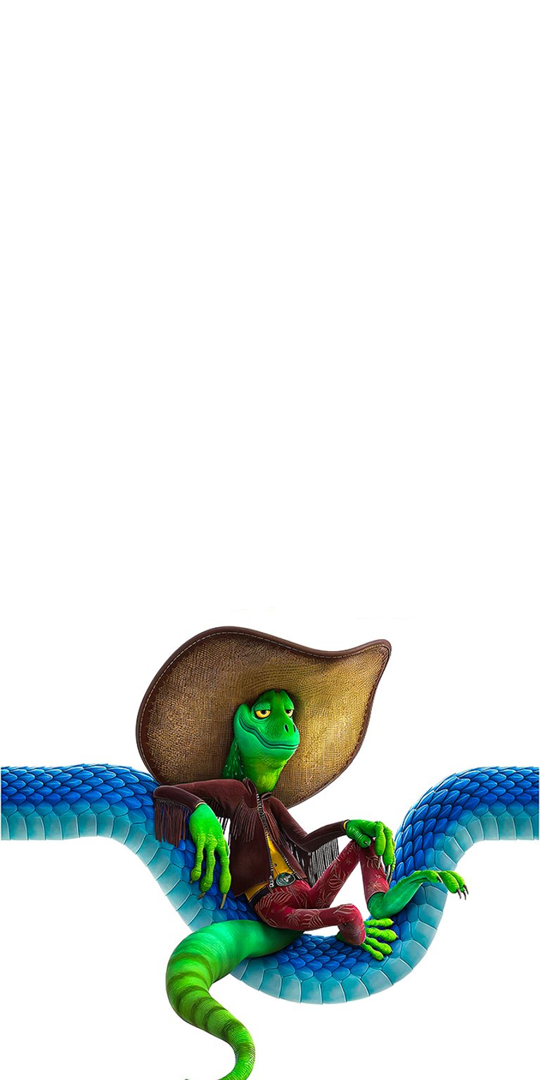 The new Zootopia 2 character Jesús, an expressive Plumed Basilisk voiced by Danny Trejo, wearing a cowboy hat and sitting on a blue snake coil. This image is part of the promotional material for the film, which explores the hidden world of reptiles in Zootopia. Perfect for fans of the movie and those seeking a fun, high-contrast home screen. Works beautifully on iPhone, Android, and AMOLED displays.