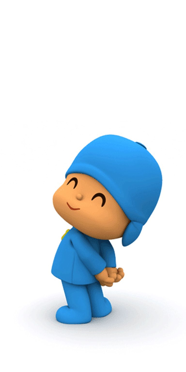 Enjoy this Pocoyo 4K wallpaper on your iPhone, showcasing the character in his signature blue outfit. This adorable wallpaper features Pocoyo with a subtle smile and hands clasped together, set against a clean white background.