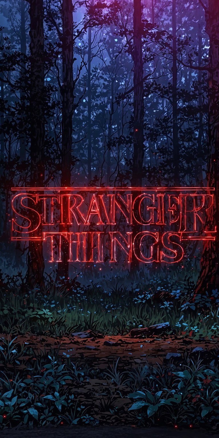 This Stranger Things 4K wallpaper is perfect for your iPhone, featuring the iconic logo in bright red neon against a spooky forest background. Set this wallpaper as your lockscreen, showing the current time floating over the dark woods.