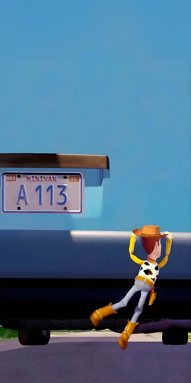 Woody hanging behind car wallpaper in 4k