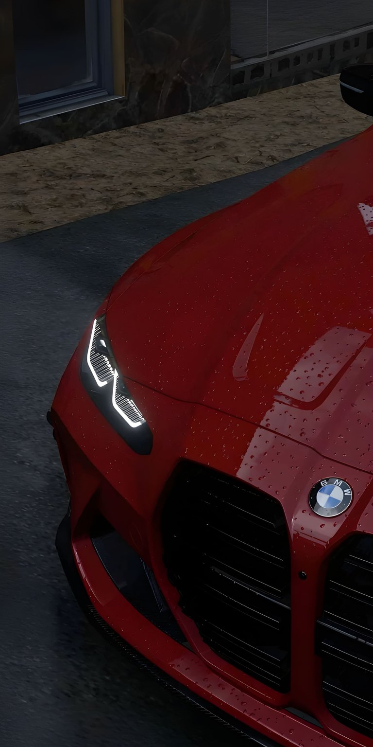 Download this stunning BMW M4 4K wallpaper for your iPhone, showcasing its sleek red hood. This eye-catching wallpaper highlights the car's modern headlights and the iconic BMW logo, perfect for car enthusiasts.