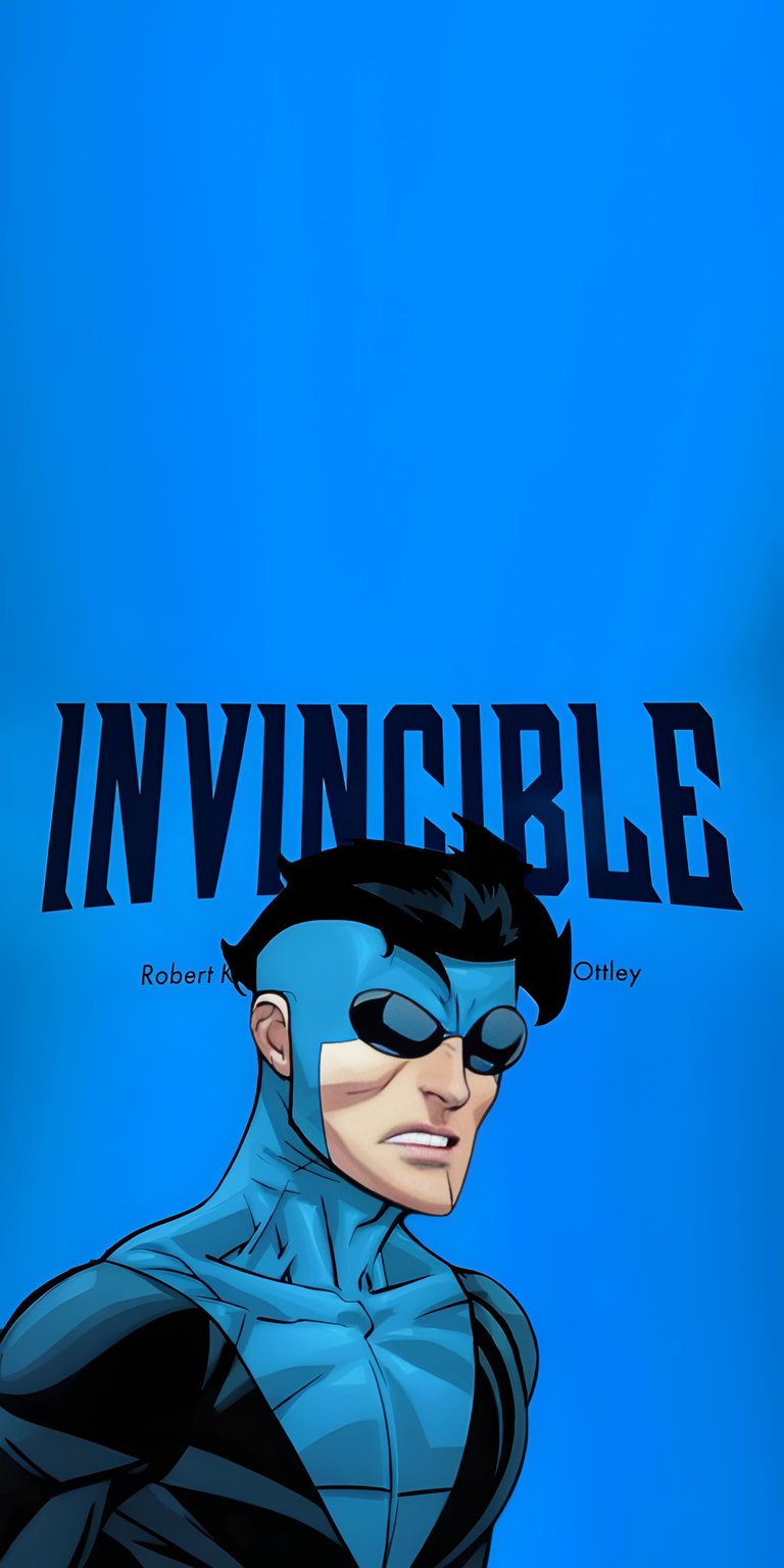 This high-resolution Invincible 4K wallpaper features a sharp illustration of Mark Grayson against a vibrant blue background. Perfect for any iPhone, this aesthetic wallpaper captures the hero's determined look with clean comic book lines and bold blue tones.