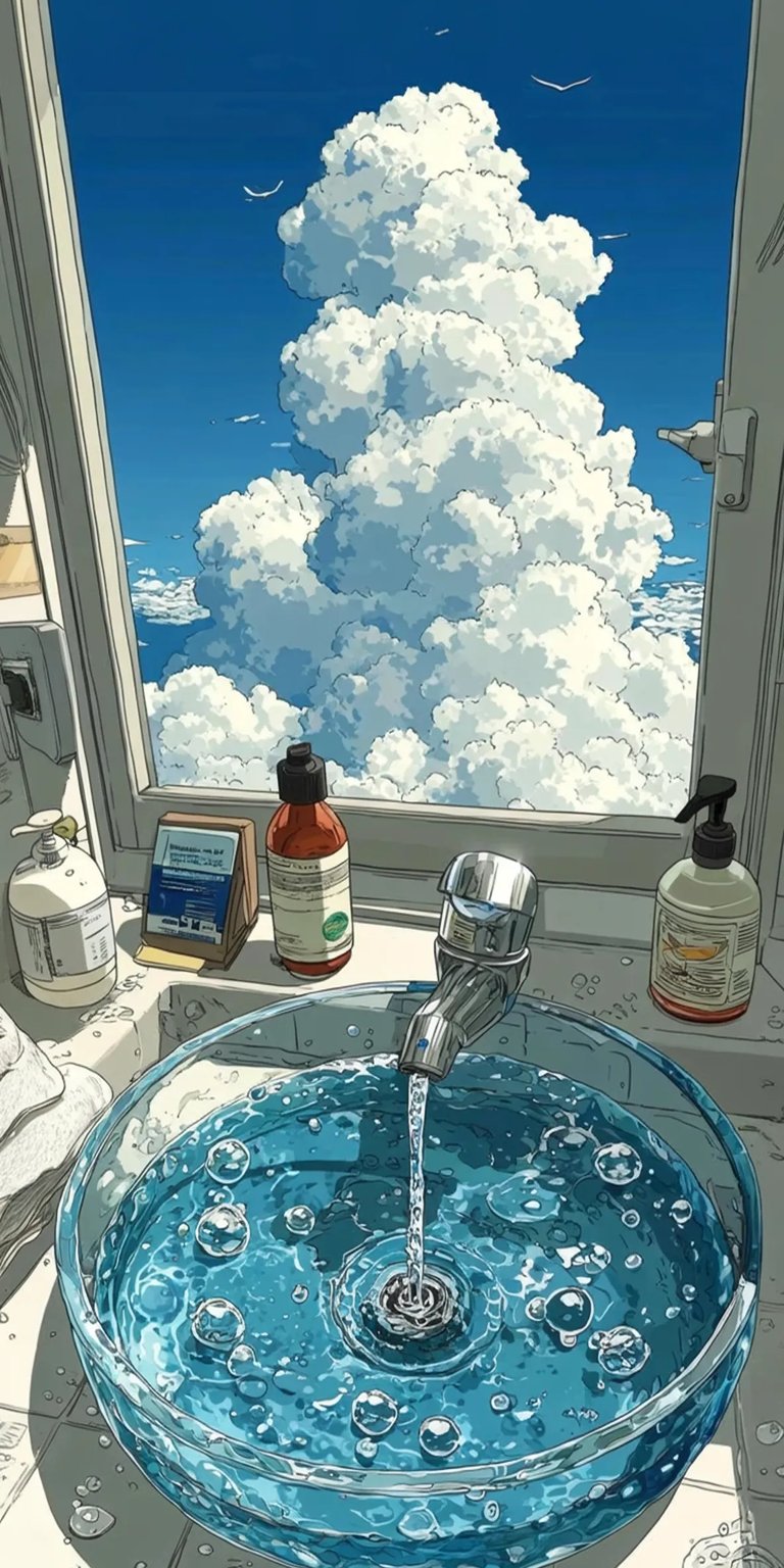 Cloudy view bathroom window art iPhone wallpaper HD