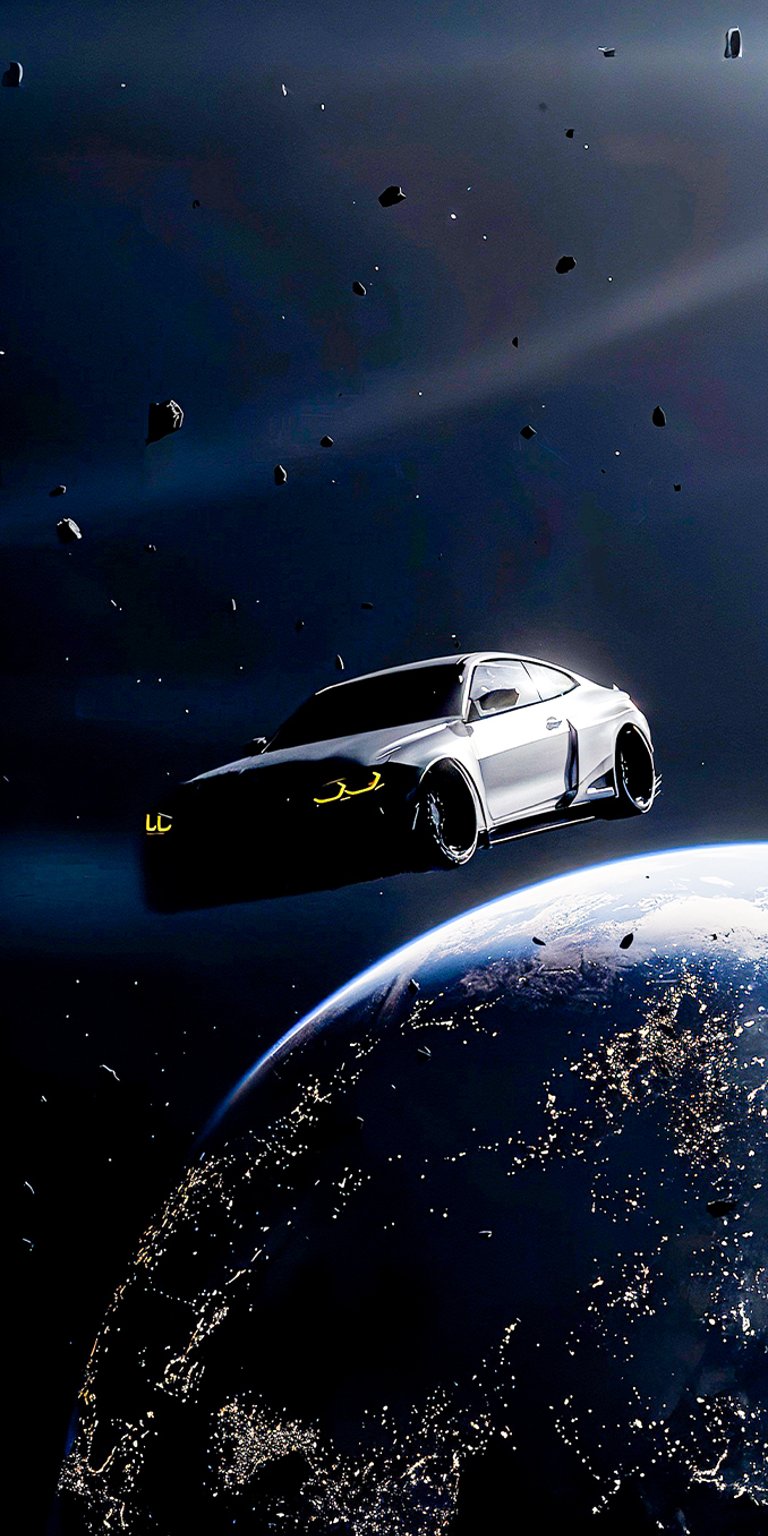 Car in space wallpaper iPhone 4K