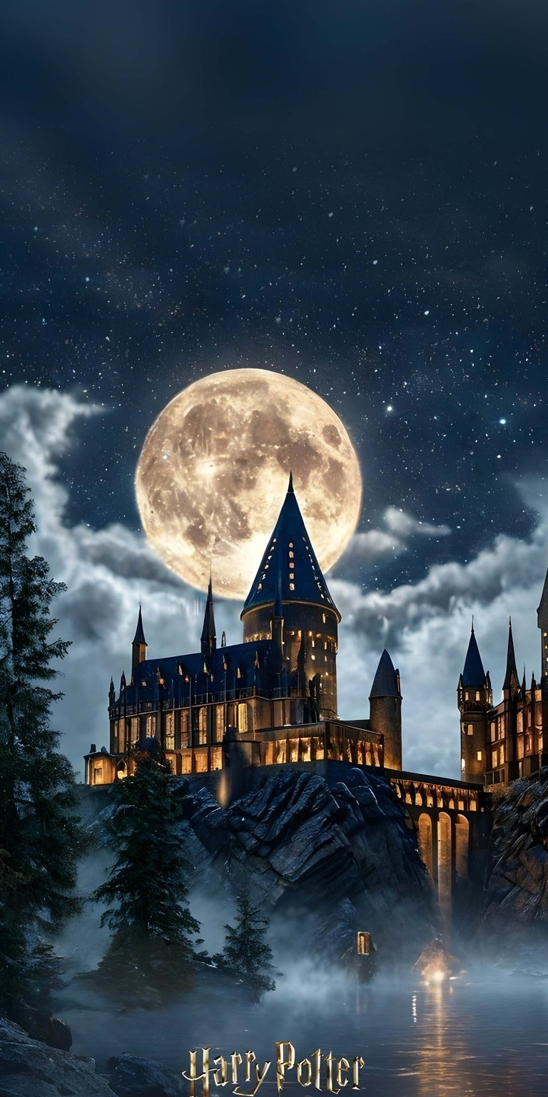 Download this beautiful Hogwarts 4K wallpaper for your iPhone, showcasing a breathtaking view of the castle under a full moon. Notice the intricate architecture, the shimmering lake, and the starry night sky in this stunning wallpaper.