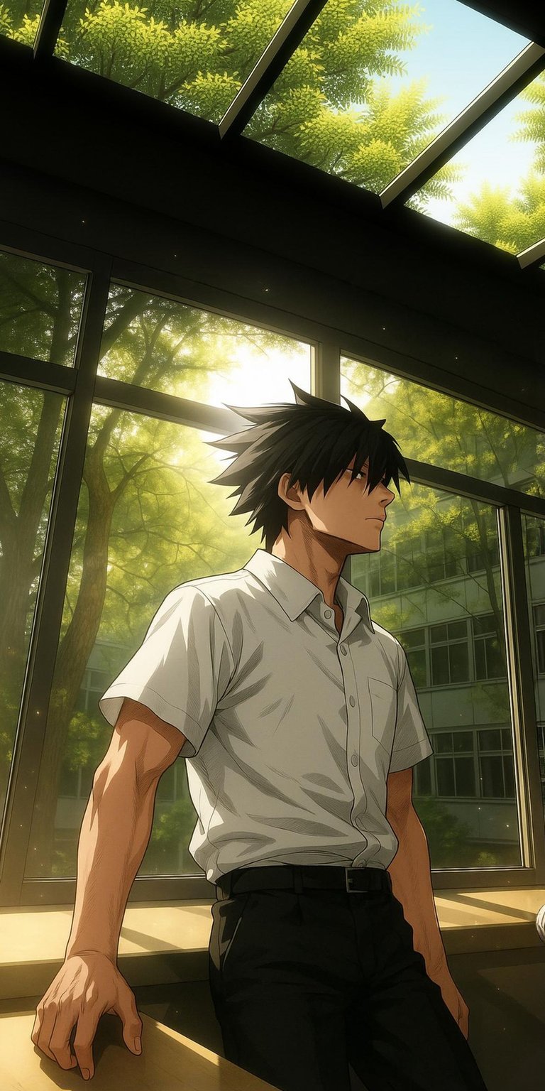 Download this captivating Accelerator wallpaper in stunning 4K resolution for your iPhone! The wallpaper showcases the character with spiky hair, bathed in sunlight streaming through the window with green trees.