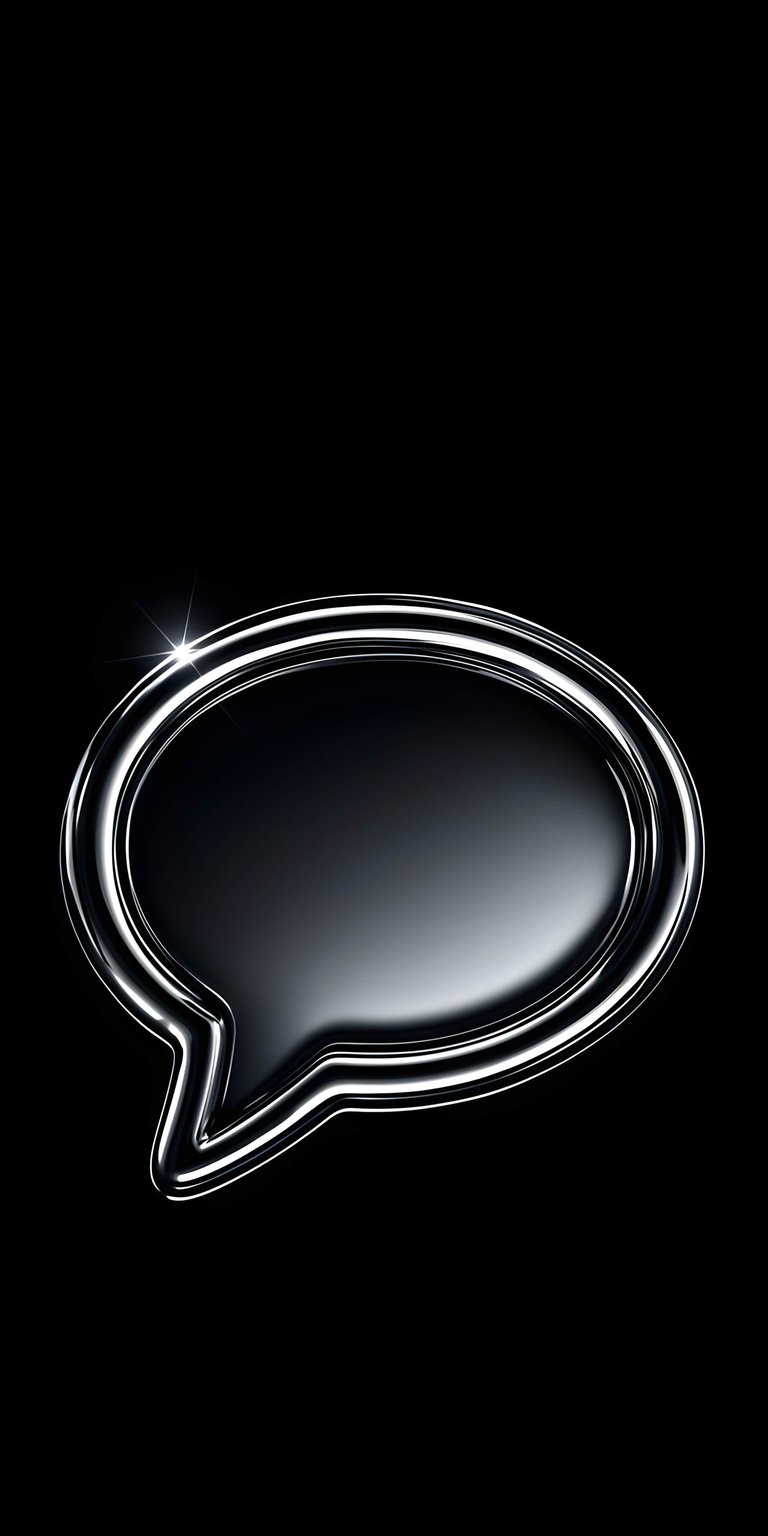 Download this sleek message bubble 4K wallpaper for your iPhone. This wallpaper features a glossy, chrome-edged speech bubble against a stark black background.