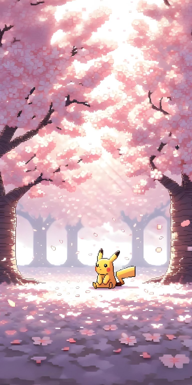 Pikachu under the cherry blossom iPhone wallpaper HD