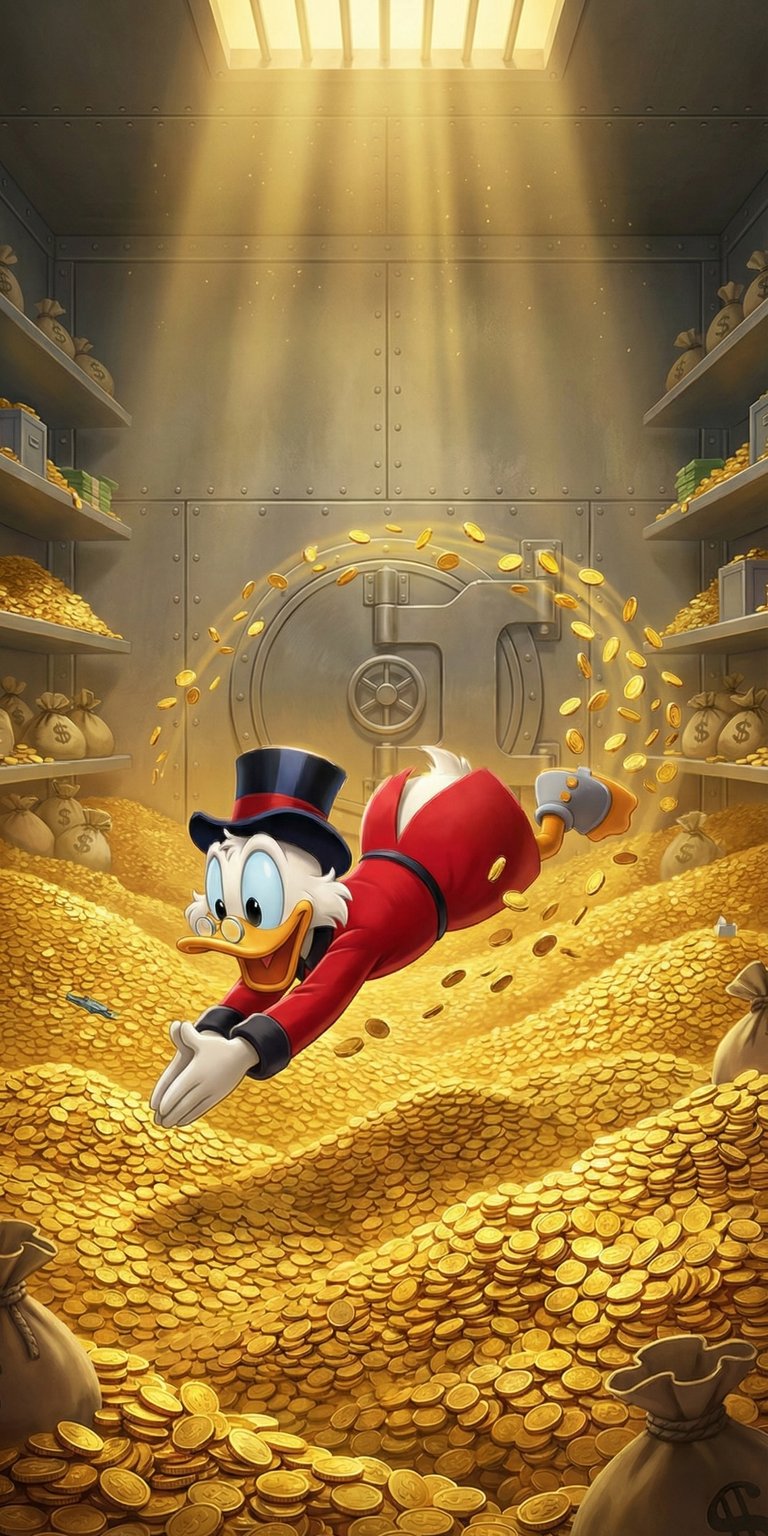 3D wallpapers featuring Scrooge McDuck diving into a sea of gold coins create a playful and wealthy aesthetic for your iPhone. This 3D wallpaper showcases bright volumetric lighting and metallic textures to bring a classic cartoon mood to your mobile screen.
