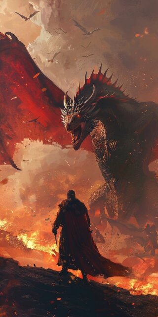 Dragon with fire soldier standing wallpapers