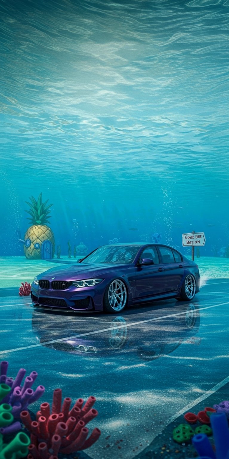 BMW SpongeBob's place wallpaper for iPhone 4K