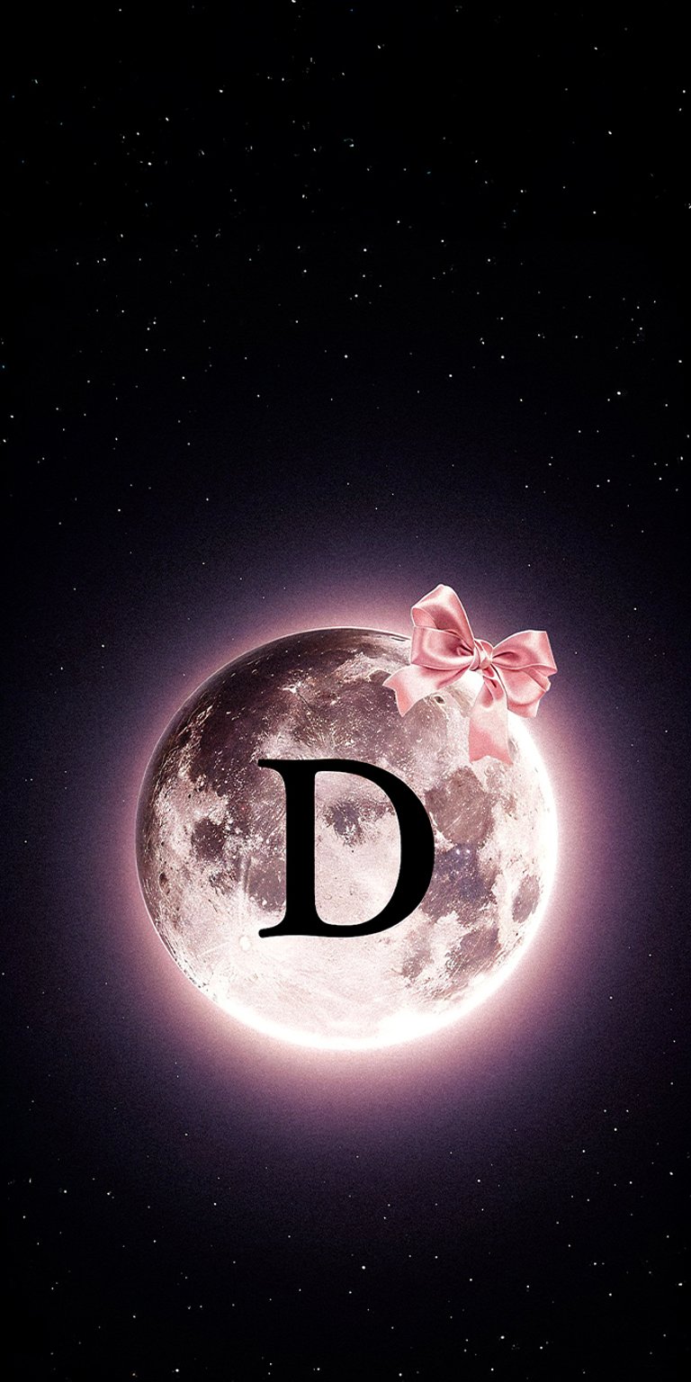 Pink moon letter D wallpaper iPhone 4K