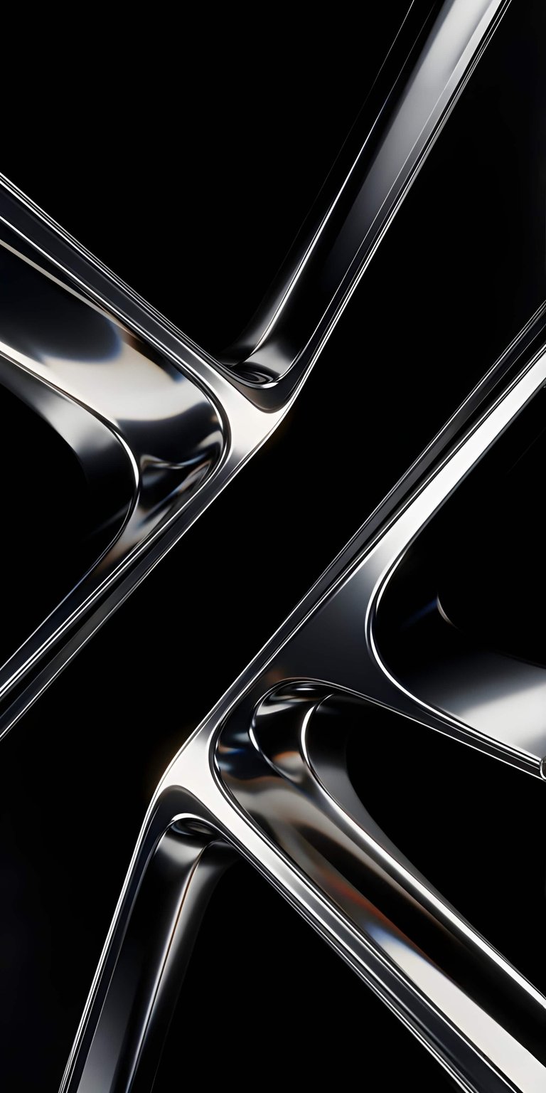Chrome Abstract 4K wallpaper showcasing smooth metallic curves, glossy black surfaces, and sharp reflective highlights. This abstract wallpaper gives your iPhone lock screen and home screen a sleek, high-contrast modern look.