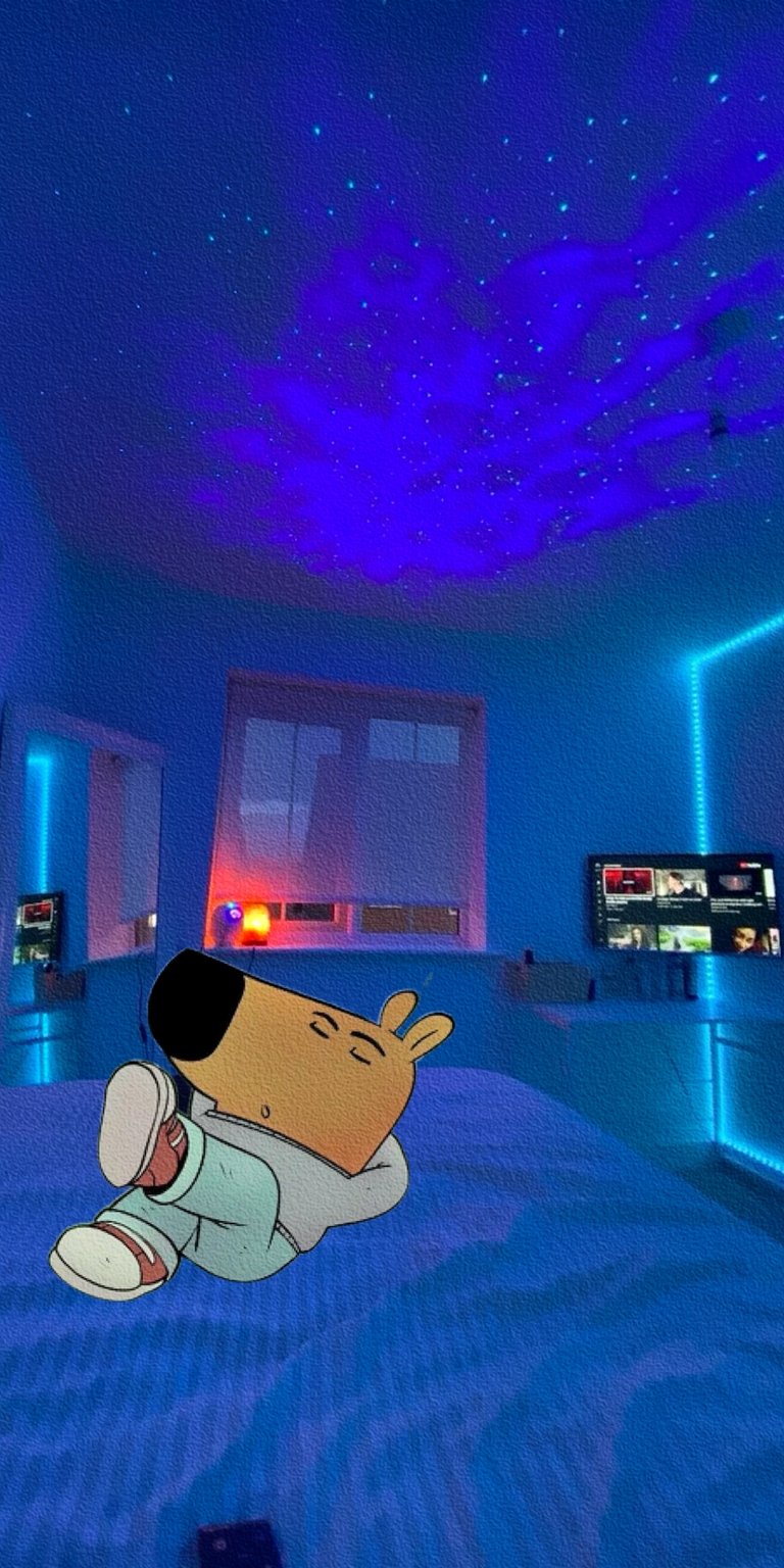 Chill Guy relaxing on his bed wallpaper