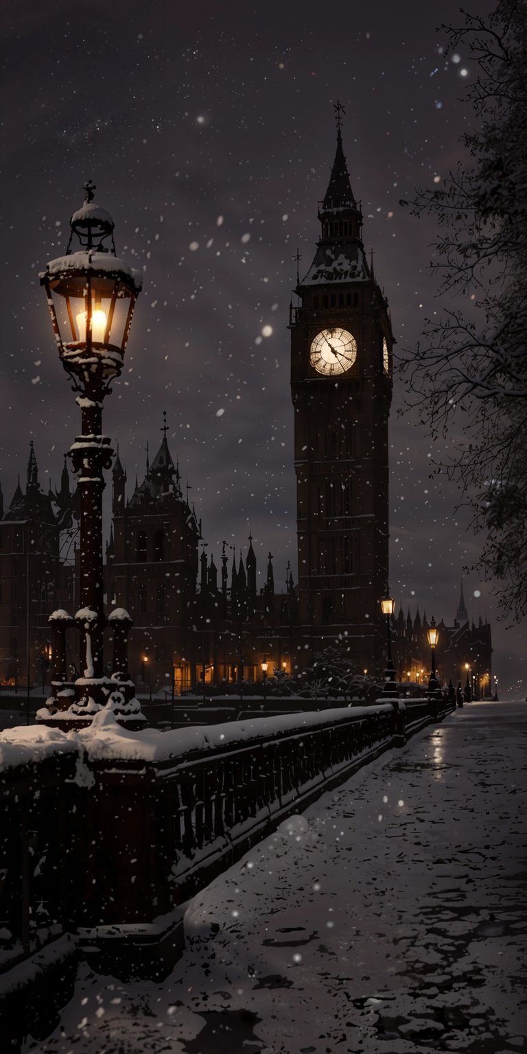 This stunning 4K wallpaper features Big Ben in a magical winter setting, perfect for your iPhone. Admire the vintage streetlamp, snowy clock tower, and the falling snowflakes with this amazing wallpaper.