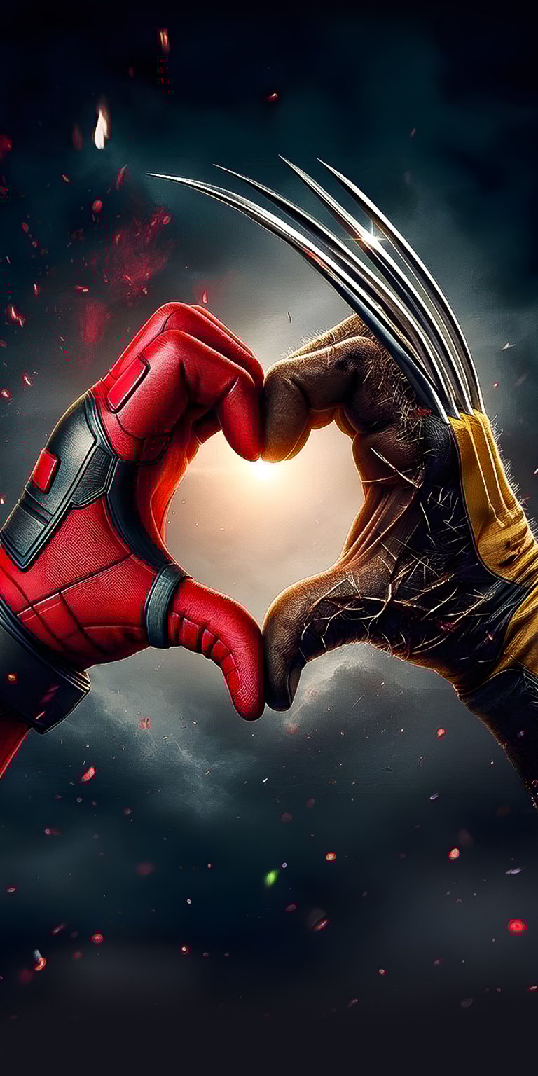 Deadpool and Wolverine Hand Heart wallpaper 4k