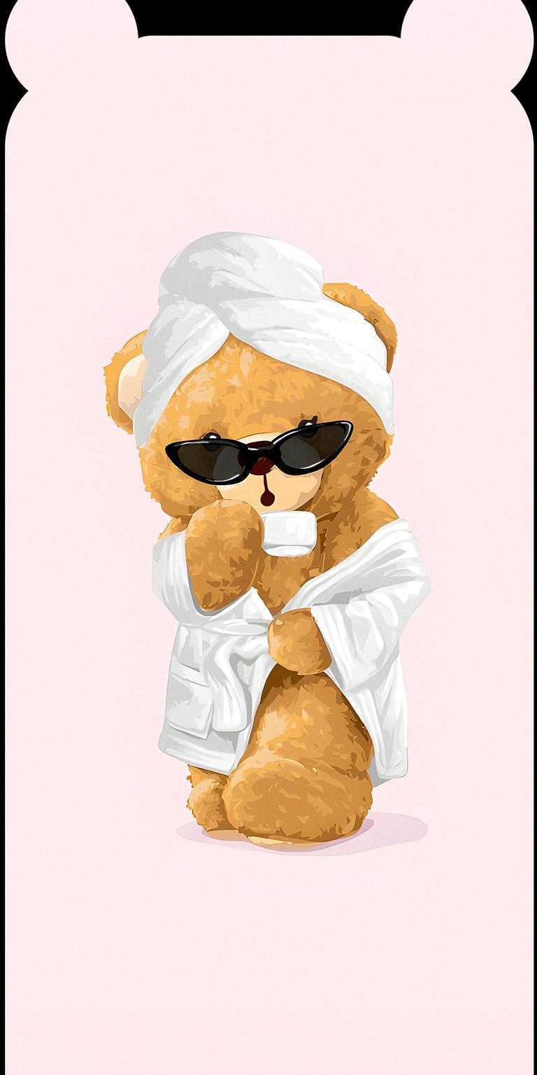 Bear after bath with coffee wallpaper