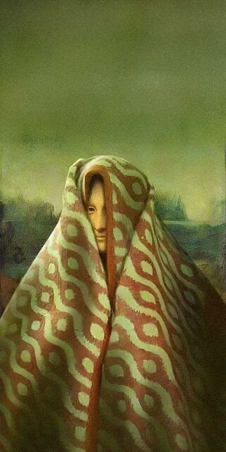 Monalisa hiding in a blanket wallpaper