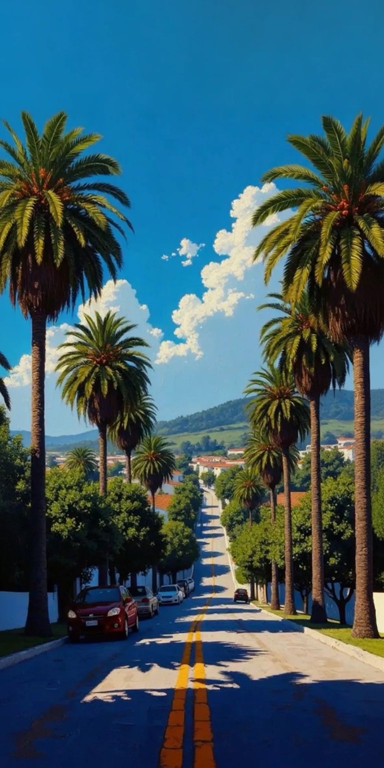 Palm trees art residential road street iPhone wallpaper HD