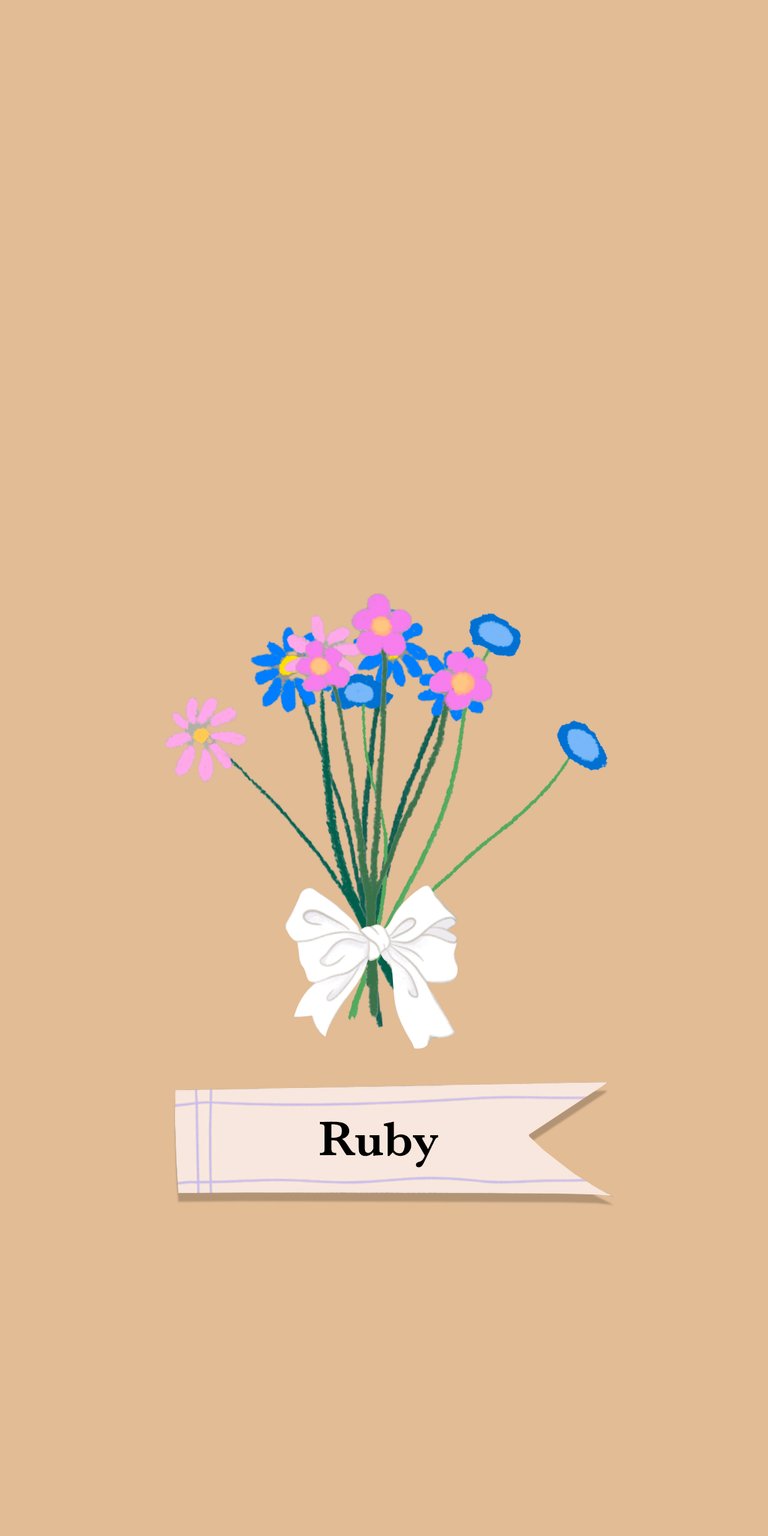 pink blue illustration flower white daisy fill bouquet label ribbon bow ruby name