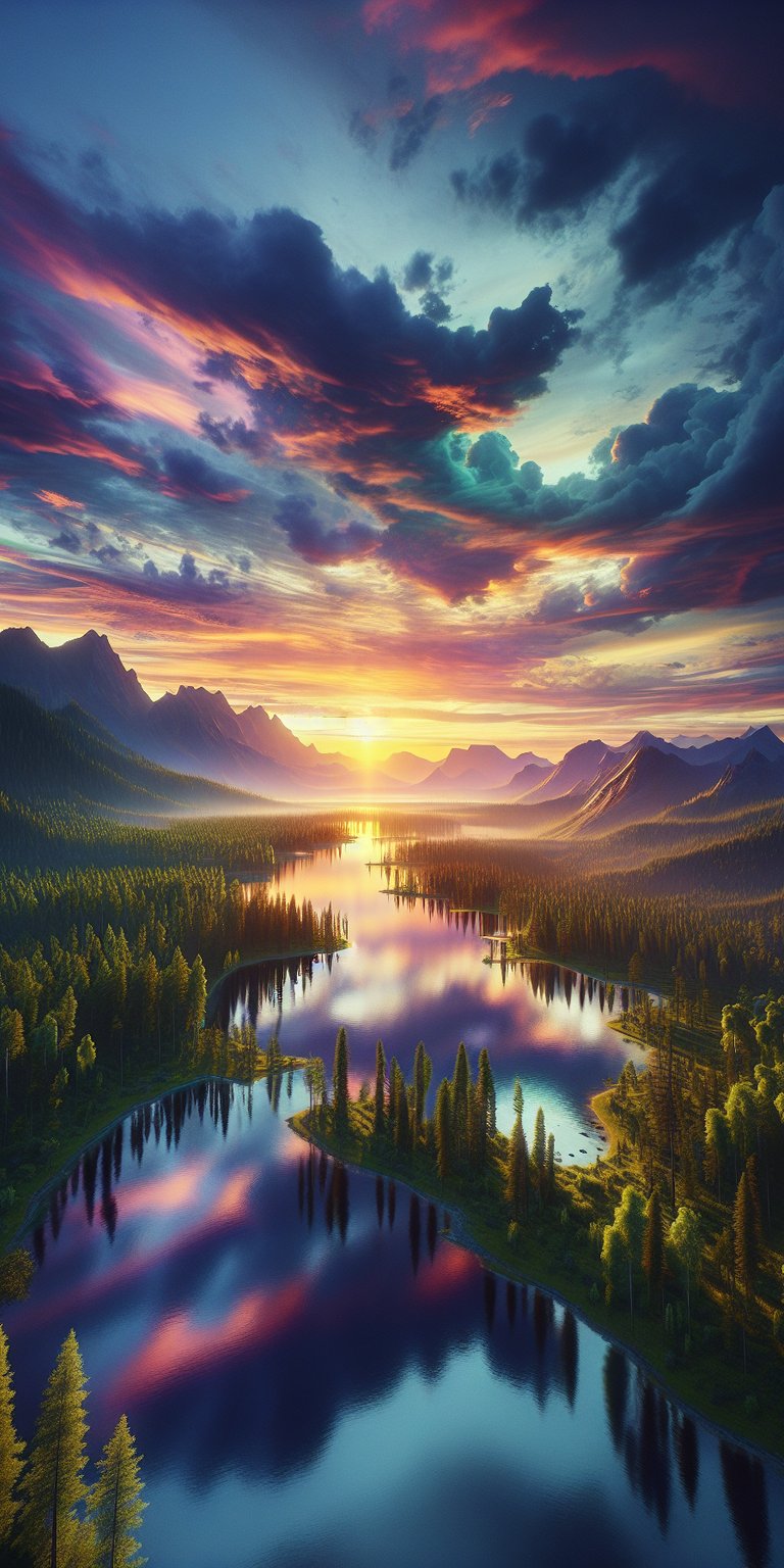 Forest landscape with sunset wallpaper