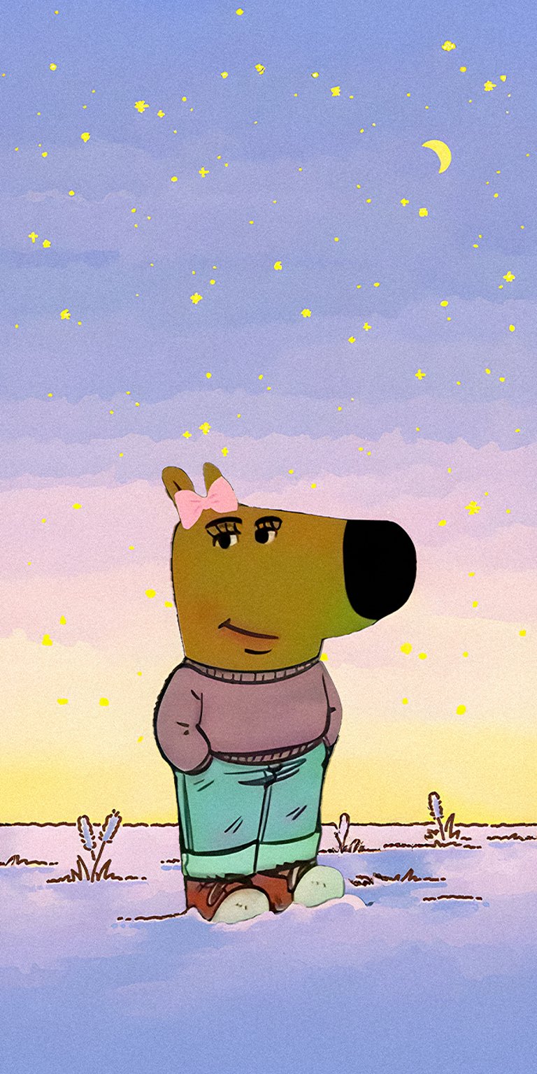 Chill girl snow season with pink ribbon on his head wallpaper