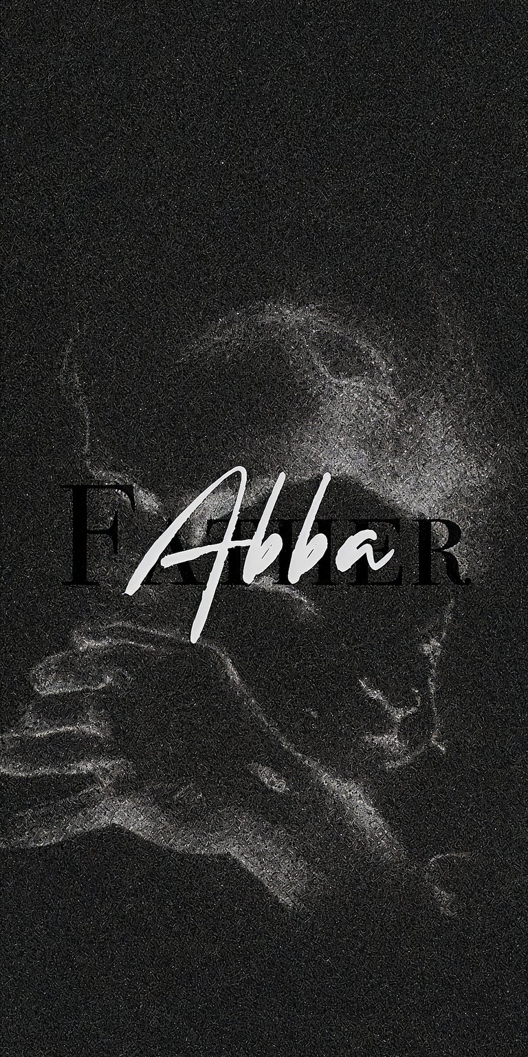 This moody aesthetic wallpaper features the text "Father Abba" layered over a grainy, dark silhouette. It is a minimalist and powerful choice for a clean iPhone lock screen.