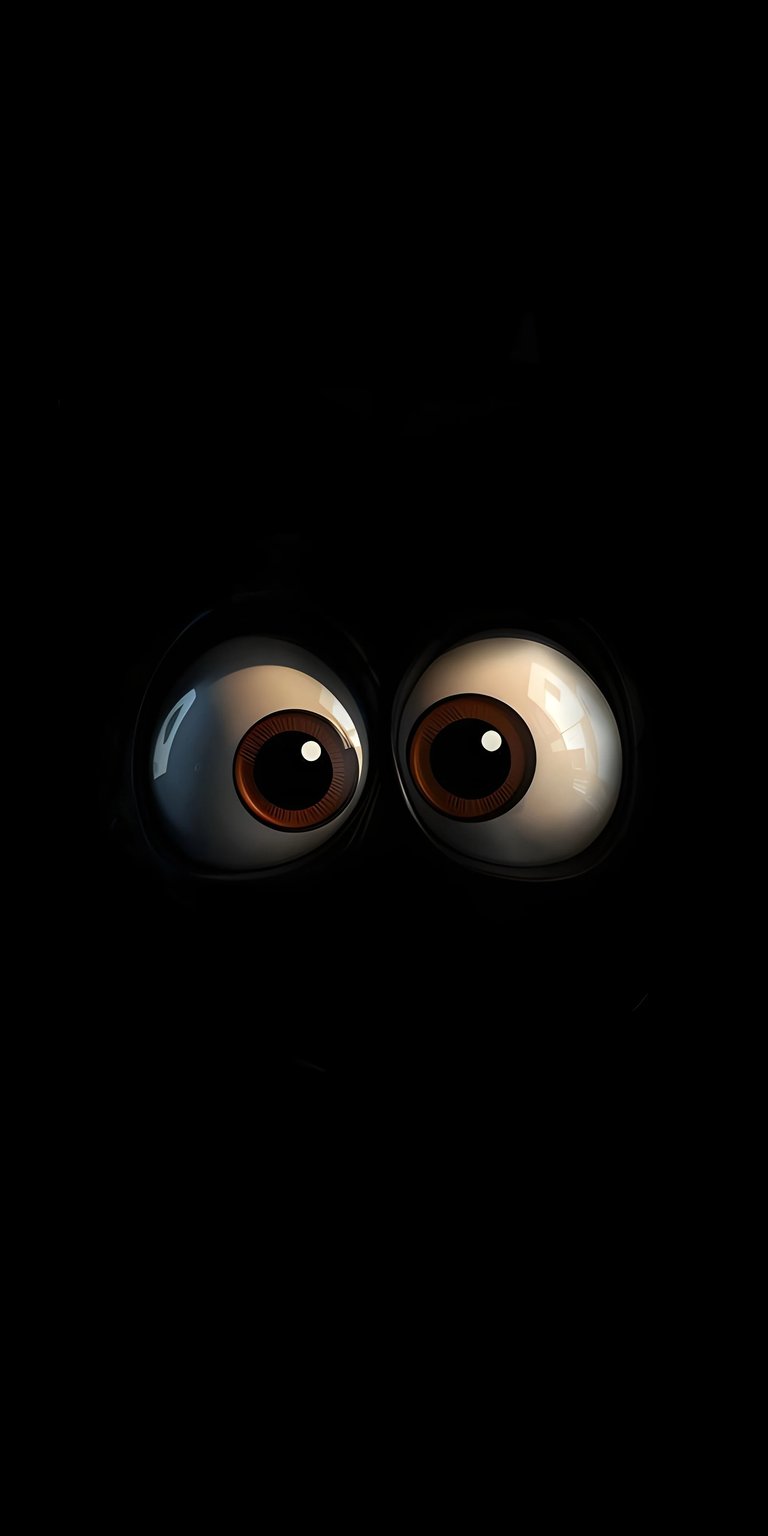 This captivating 4K wallpaper showcases a pair of cartoon eyes peering out from the darkness, perfect for your iPhone. The expressive brown irises and glossy white reflections create a striking visual contrast.