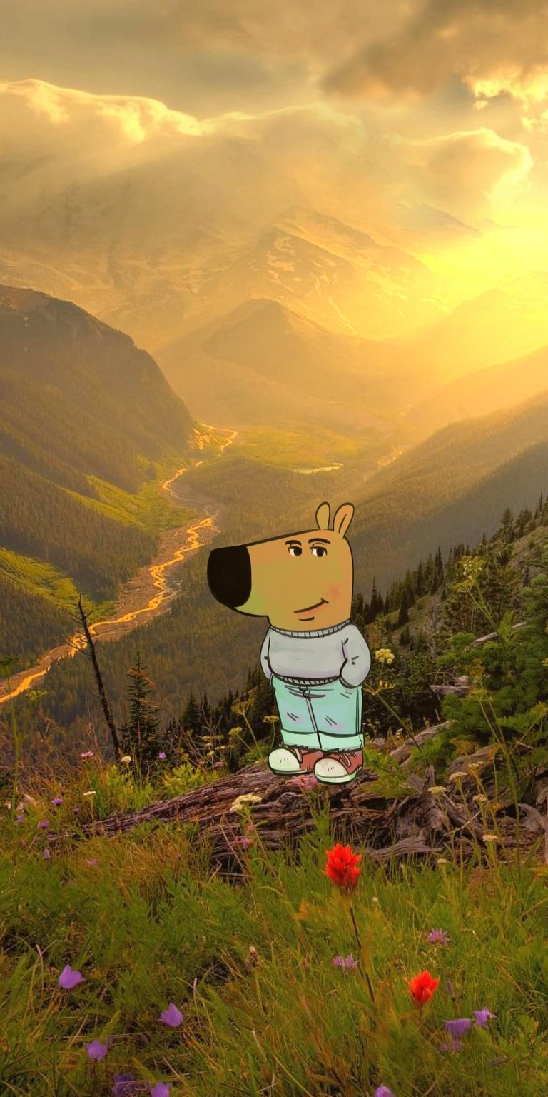 Chill Guy in the beautiful valley sunset  wallpaper