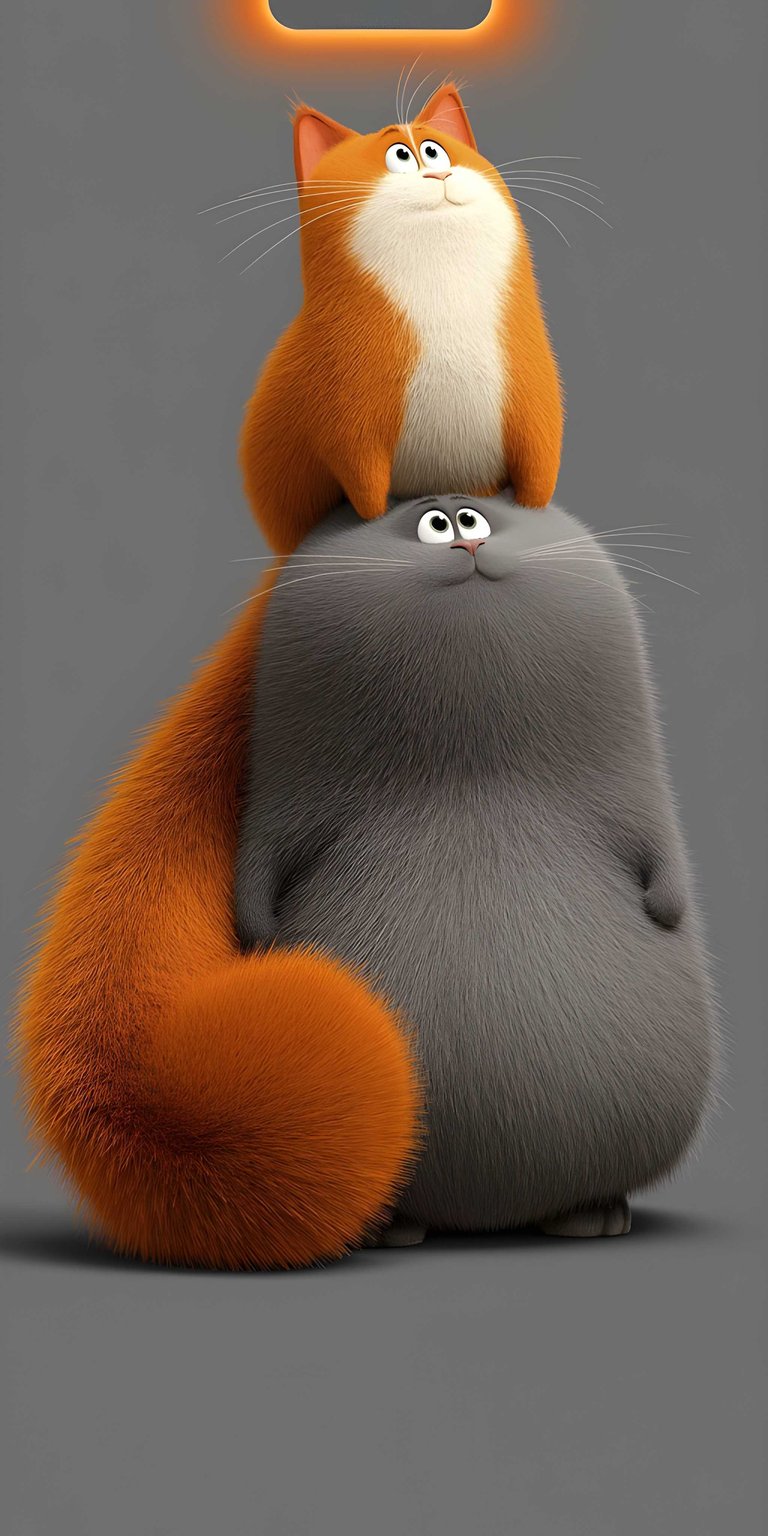 Two stacked fluffy cats designed specifically for the Dynamic Island wallpaper layout. This aesthetic wallpaper features a 3D character style that perfectly complements your iPhone camera notch.