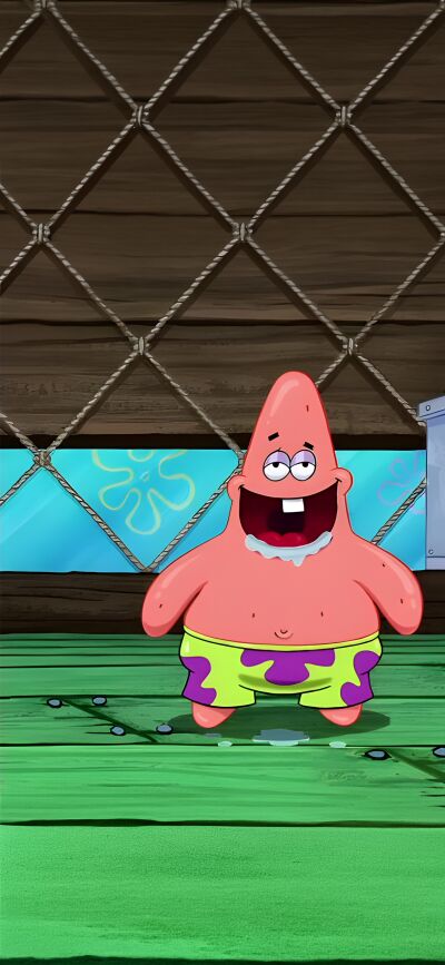 This Spongebob and Patrick 4K wallpaper is designed to perfectly match across two iPhones. The wallpaper features Spongebob and Patrick in front of the window with a huge smile on their faces, with the floor extending between the two wallpapers.