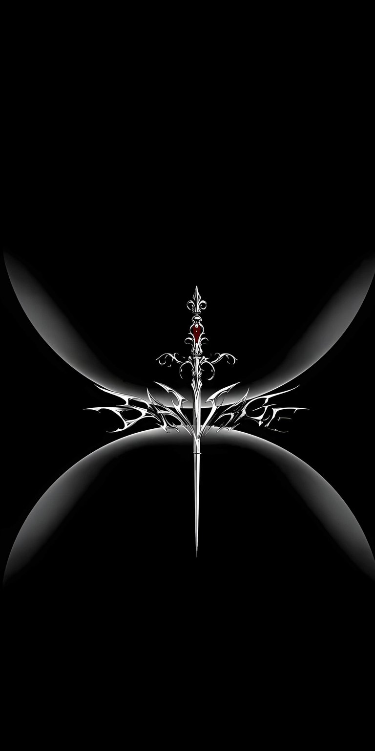 This Bayonetta Savage sword 4K wallpaper features a sharp gothic blade with a glowing red jewel set against a deep black background. Customize your iPhone or mobile phone with this high-resolution wallpaper designed for a sleek, dark gaming aesthetic.