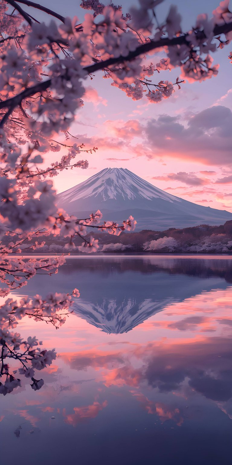 This stunning Mount Fuji 4K wallpaper captures the peak of Japan’s iconic mountain framed by pink cherry blossoms. Transport your iPhone to Japan with this vibrant 4K wallpaper featuring a purple sunset and serene lake reflection.