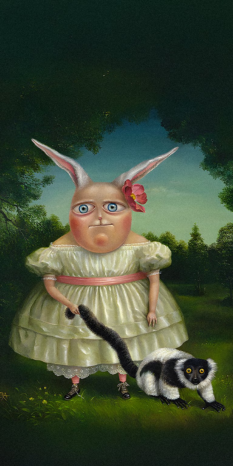 Bunny Holding a black monkey by the tail with flower on head Meme iPhone 4K Wallpaper