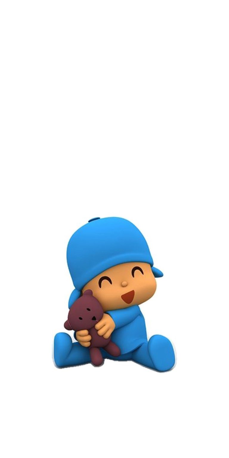 Enjoy this adorable Pocoyo wallpaper in stunning 4K for your iPhone!  Featuring Pocoyo holding a brown bear, this wallpaper has a clean, vibrant aesthetic.
