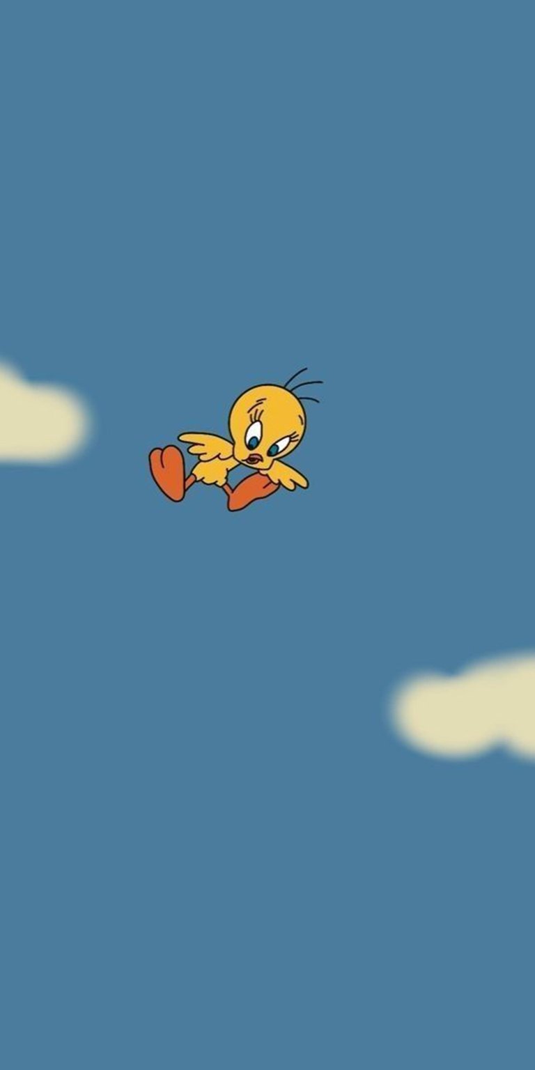 Get this Tweety Bird wallpaper for your iPhone, showcasing the adorable cartoon bird against a sky-blue backdrop, accented by soft, dreamy clouds. This 4K wallpaper features Tweety Bird's iconic yellow feathers and orange feet.