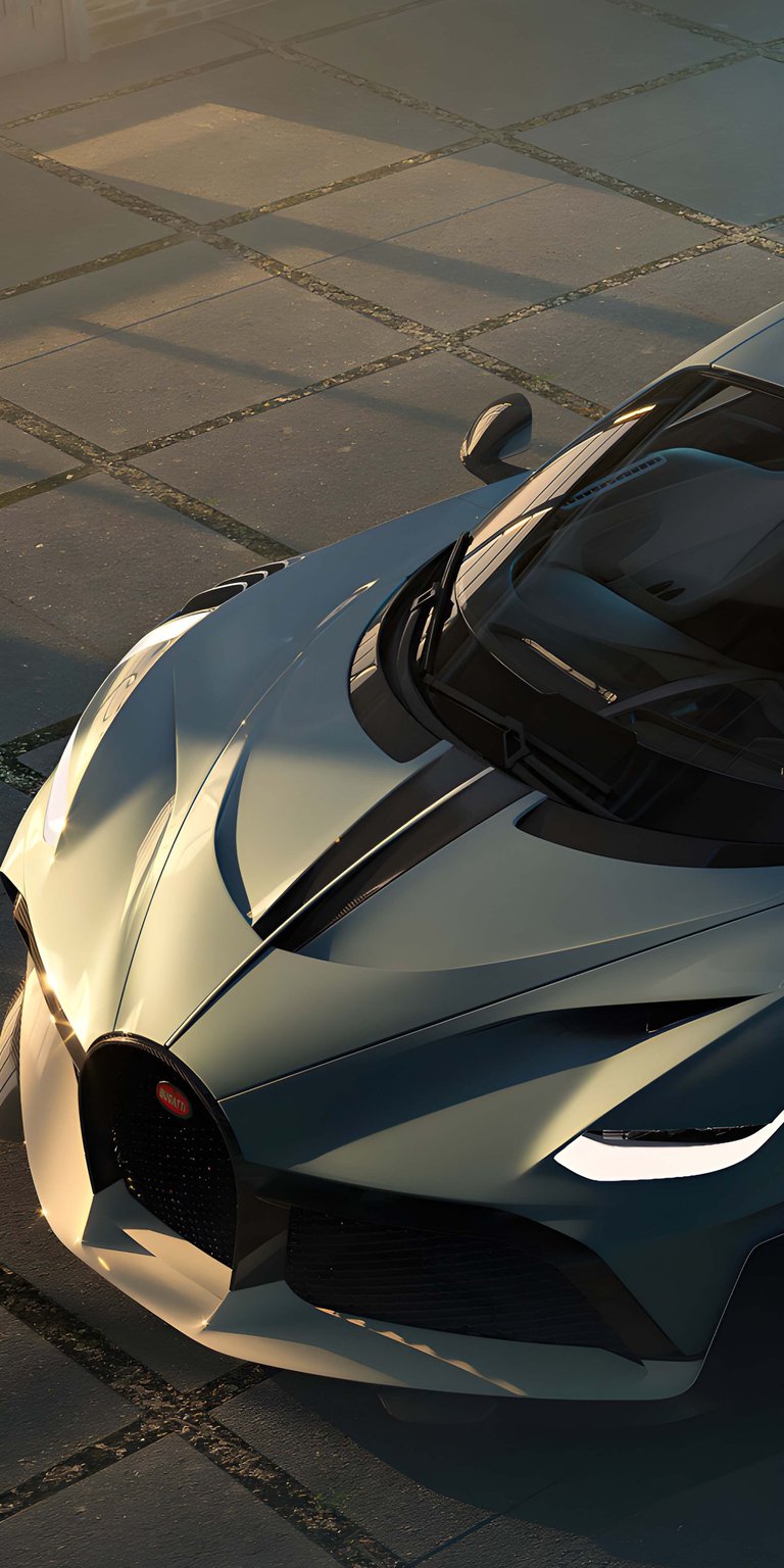 This Bugatti Bolide 4K static wallpaper features the extreme aero-sculpted front end of the hypercar resting on a sunlit stone courtyard. Designed specifically as an iPhone aesthetic wallpaper, it highlights the striking contrast between the soft golden hour lighting and the aggressive carbon fiber textures.