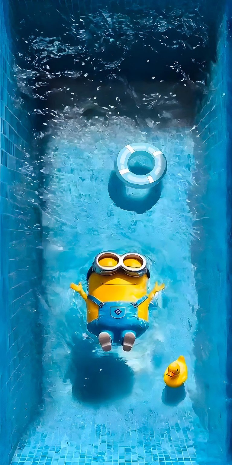 Minion in swimming pool wallpaper 4K
