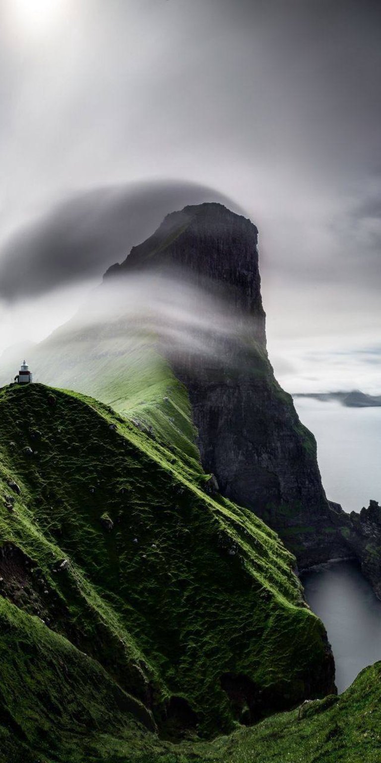 Cliff Faroe Islands man-made lighthouse view wallpaper