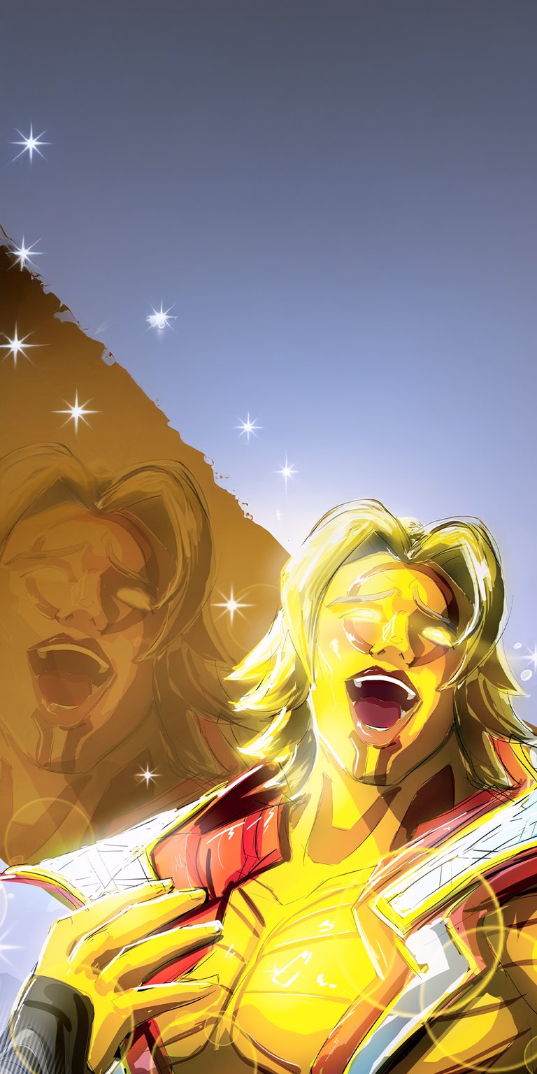 This He-Man 4K wallpaper for iPhone showcases a vibrant, glowing rendition of the iconic hero. Notice the stars in the sky and the reflective, radiant chest armor, making this wallpaper a striking addition to your device.