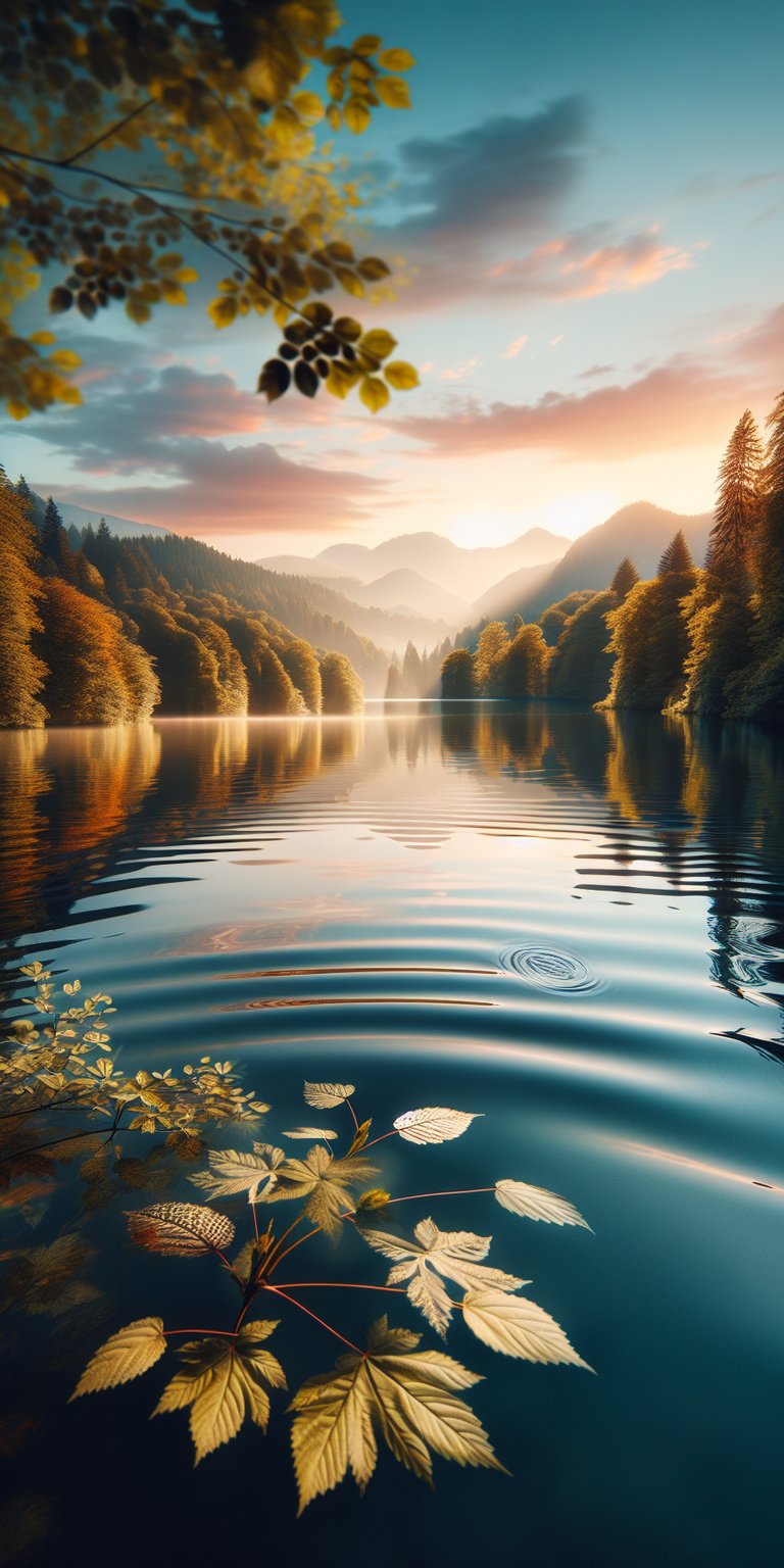Leaves falling in the river in the forest wallpaper