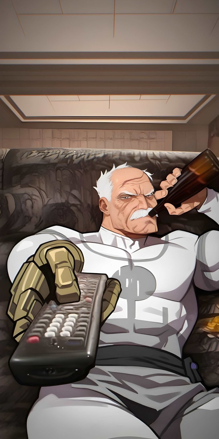 This aesthetic 4K wallpaper features the powerful Viltrumite leader lounging on a throne while holding a remote and a drink. The high-contrast lighting and detailed character art make it a striking background for any iPhone home screen.