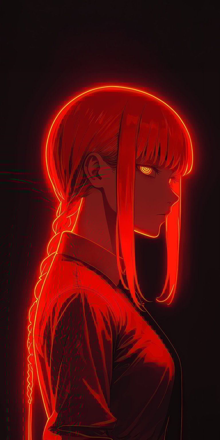 Makima red neon wallpaper 4K