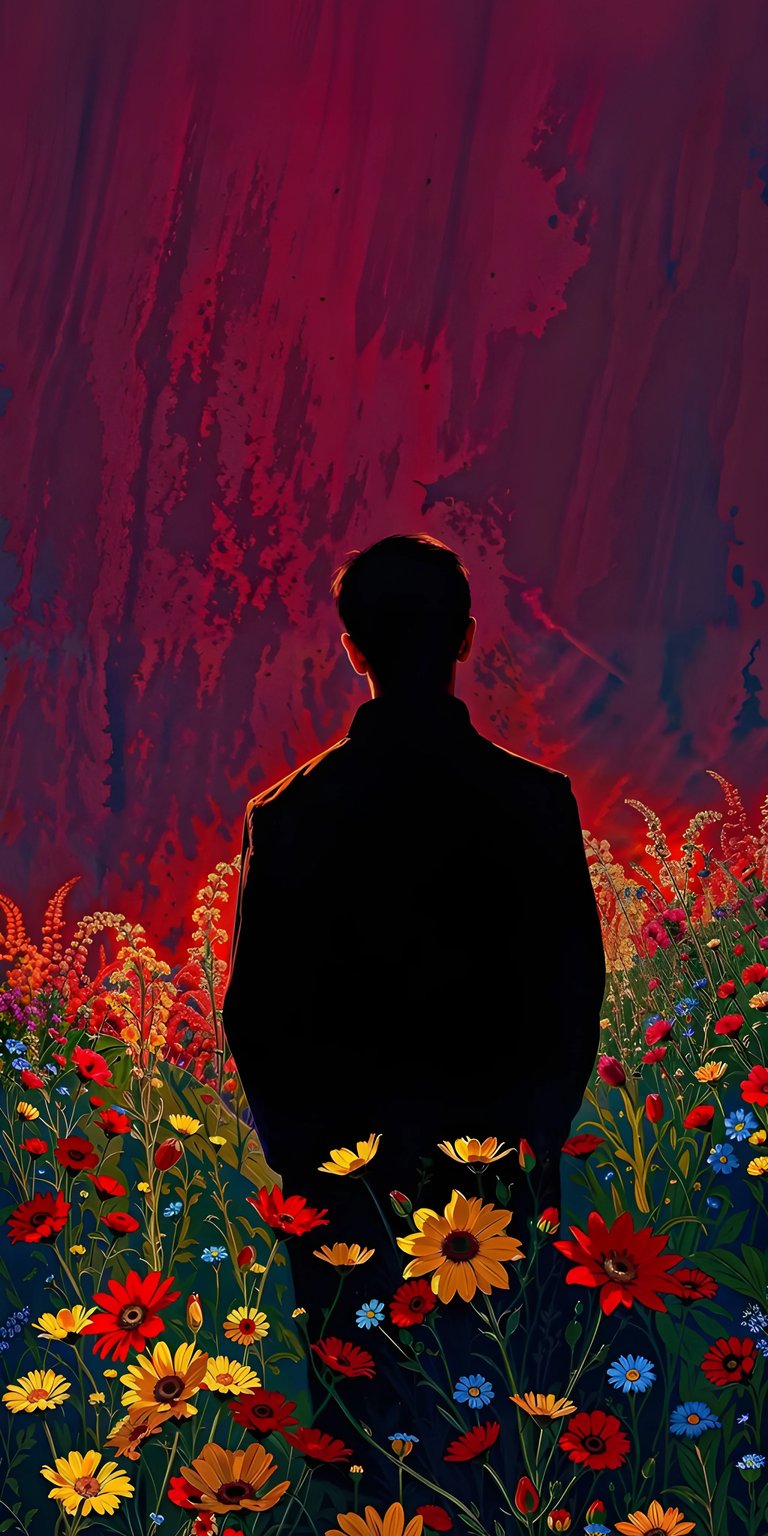 Alone in flower fields iPhone wallpaper 4K