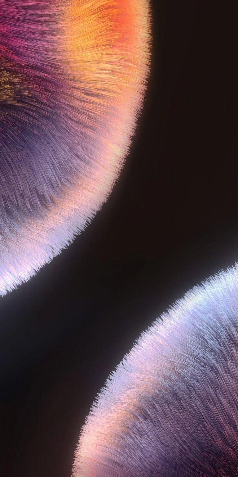 Enhance your iPhone with this fluffy 4K wallpaper featuring dynamic gradients of orange, purple, and white. A sleek, dark background offsets the soft texture and a faintly visible "34".