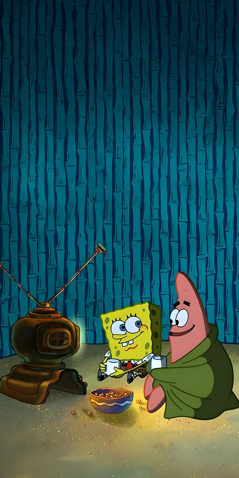 spongebob and patrick watching tv wallpaper mobile HD