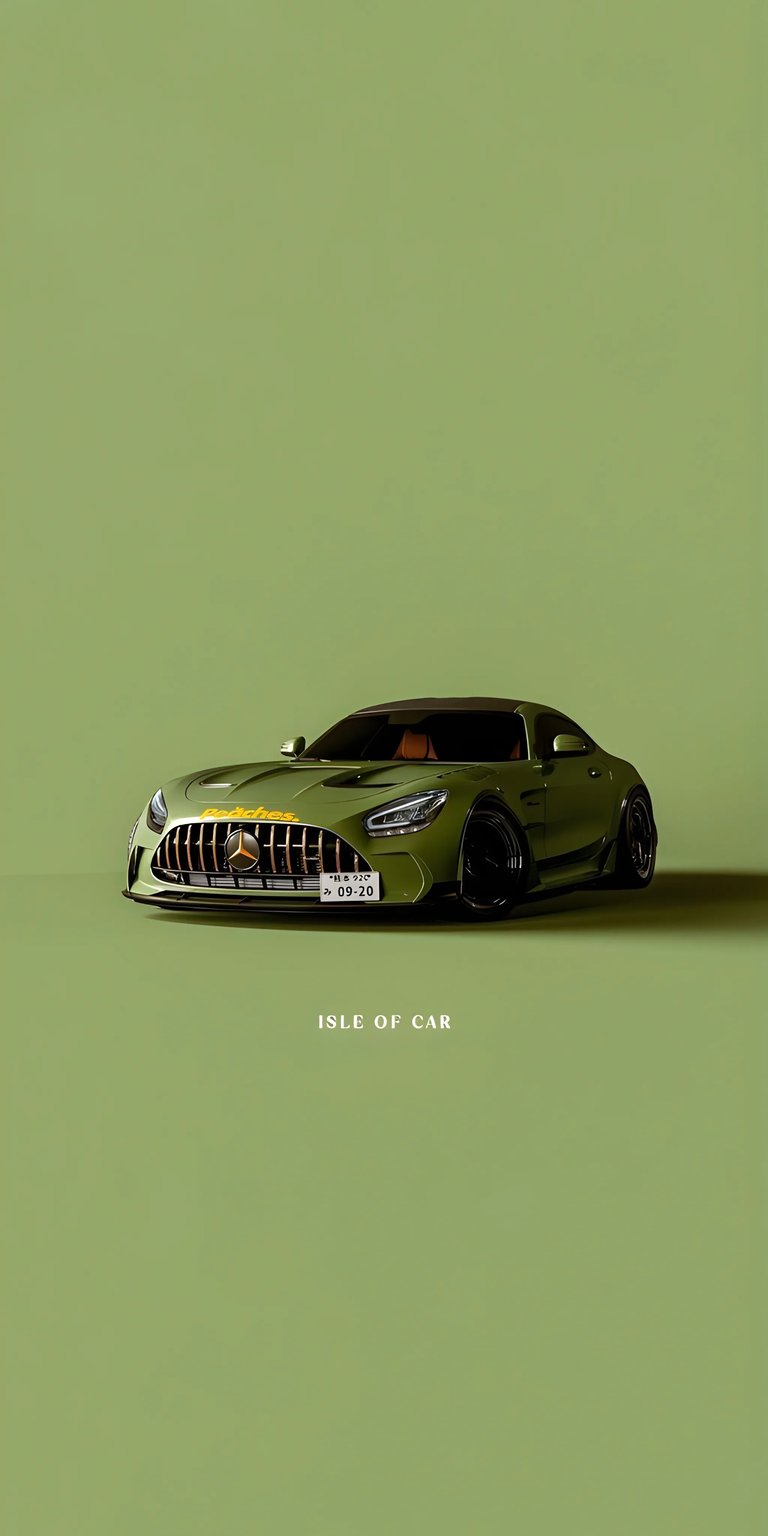 Download this Mercedes AMG 4K wallpaper for your iPhone, showcasing the sleek olive green exterior. This car wallpaper features a gold grill and a dark interior.
