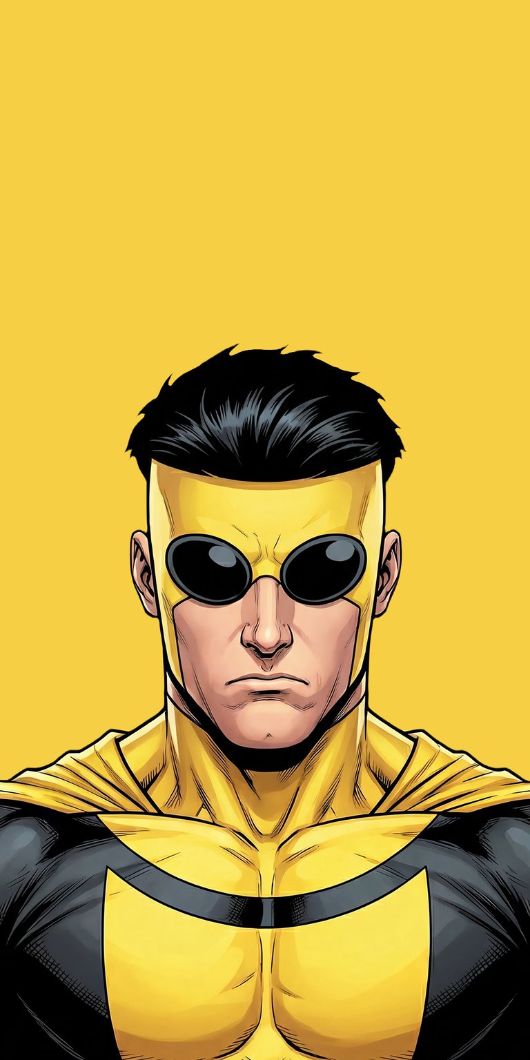 Get this Invincible 4K wallpaper for your iPhone; it features a yellow and black costume and unique round sunglasses. This wallpaper will look great on your mobile device.