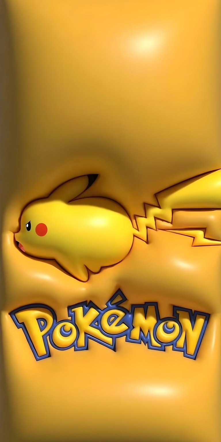 This Pikachu wallpaper in 4K resolution is perfect for your iPhone, showcasing a playful 3D design where Pikachu appears pressed against a glossy yellow surface, complemented by the crisp 'Pokémon' logo below. The bright yellow color and dynamic pose make this wallpaper visually appealing.
