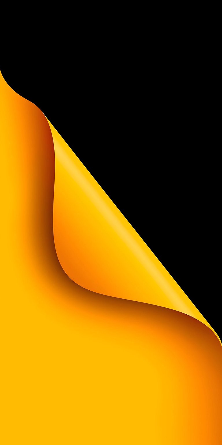 A sophisticated abstract wallpaper featuring a luxurious, fluid golden-yellow surface peeling back to reveal a deep black void. This high-contrast design focuses on smooth gradients and sleek curves, perfect for a modern and clean smartphone aesthetic.